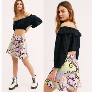 NWT Free People Phoebe Print Mini Skirt Silky Satin